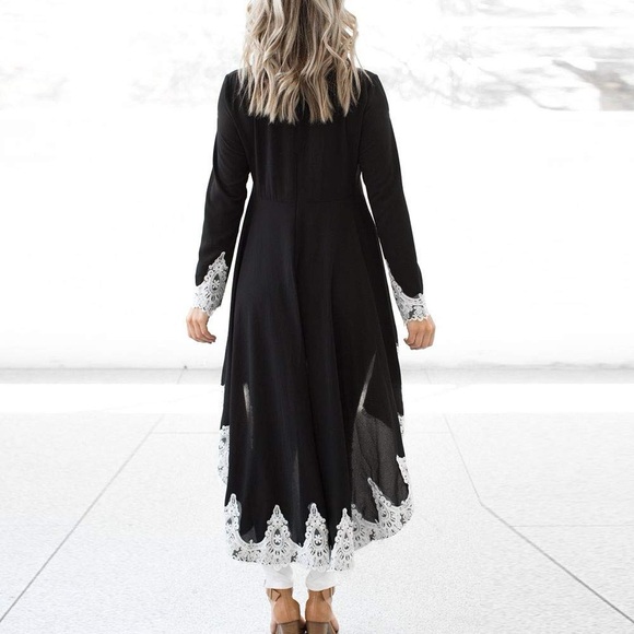 Elegant Black Shirt Dress for Woman's with White Lace Trim - Picture 4 of 9